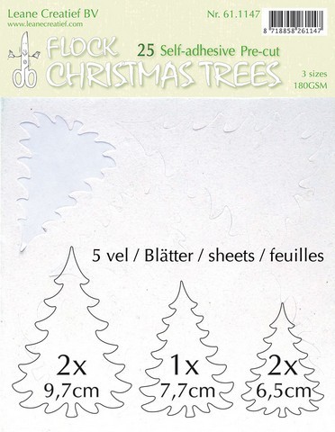 Leane Creatief 61.1147 Flock papier Kerstbomen wit