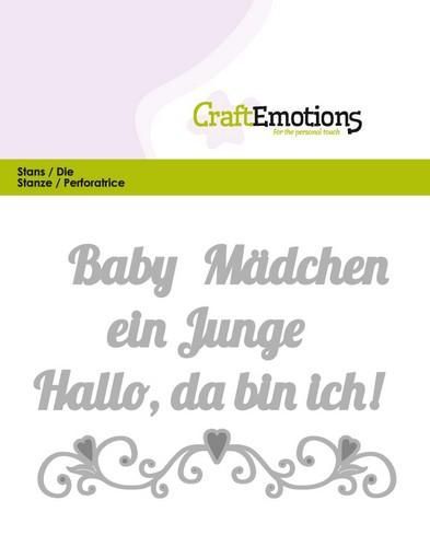 CraftEmotions Die Text - Baby Hallo, da bin ich! (DE) Card 11x9cm