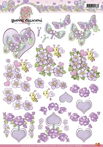 3D Knipvel - Yvonne Creations - bloemen paars