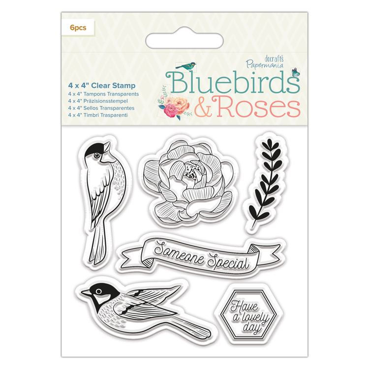 4 x 4" Clear Stamp - Birds - Bluebirds & Roses