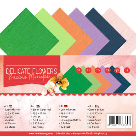 Linnen Cardstockset Pack - 4K - Precious Marieke Delicate Flowers