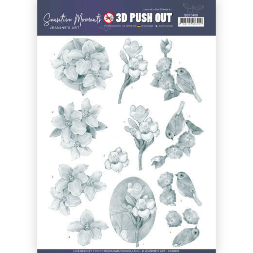 3D Push Out - Jeanine's Art - Sensitive Moments - Grey Freesias