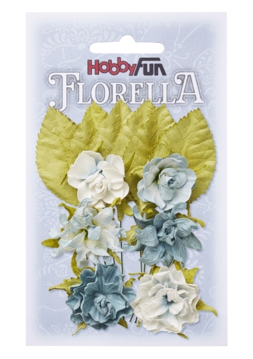 FLORELLA-Blüten&Blätter hellblau, 3cm