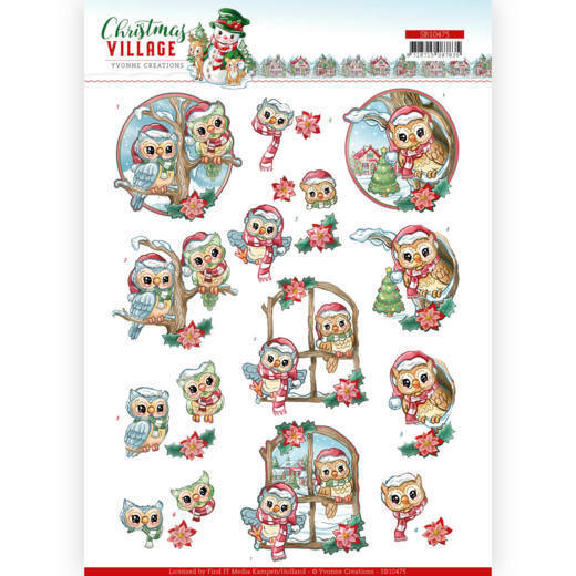 3D Push Out - Yvonne Creations - Christmas Village - Christmas Owls