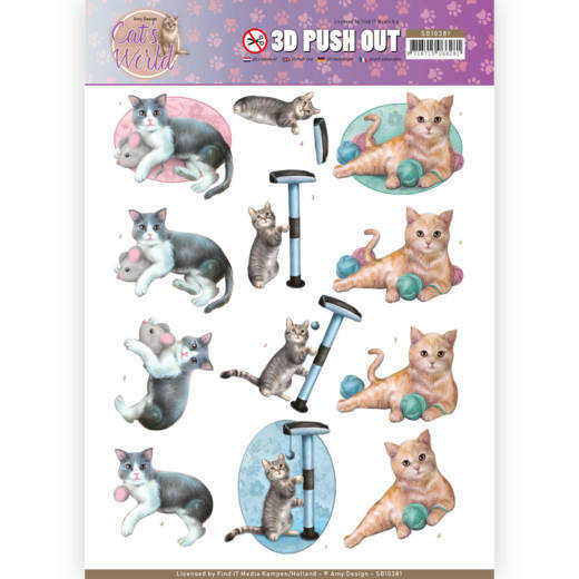 3D Pushout - Amy Design - Cats World - Playing Cats