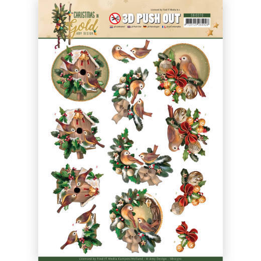 3D Pushout - Amy Design - Christmas in Gold - Birds in Gold
