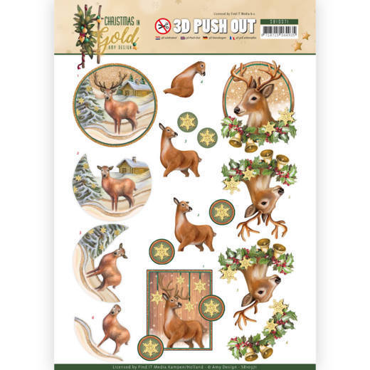 3D Pushout - Amy Design - Christmas in Gold - Deers in Gold