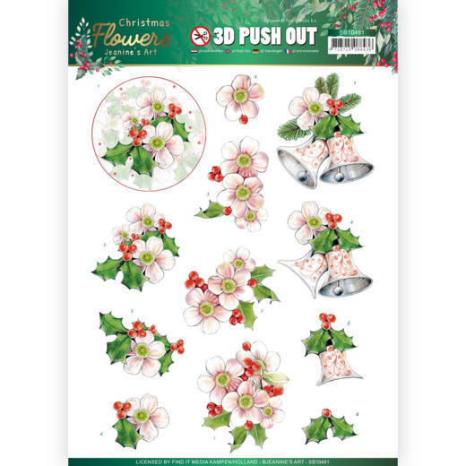 3D Push Out - Jeanines Art  Christmas Flowers - Pink Christmas Flowers
