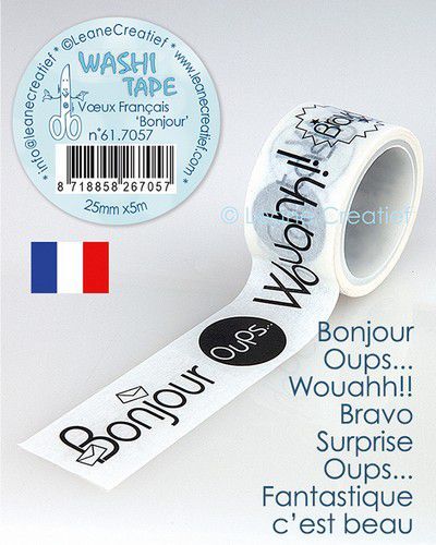 LeCrea - Washi tape Franse teksten 1 Bonjour 25mm x5m. 61.7057 (09-20)