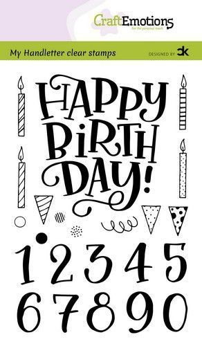 CraftEmotions stempels A6 - handletter - Happy Brithday & numbers (Eng) Carla Kamphuis