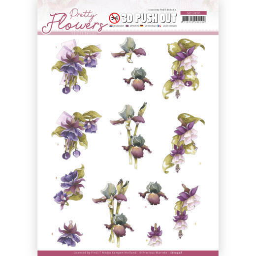 3D Push Out - Precious Marieke - Pretty Flowers - Purple Flowers