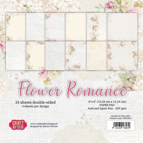Craft&You Flower Romance Small Paper Pad 6x6 36 vel CPB-FR15 (02-21)