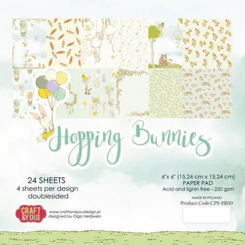 Craft&You Hopping Bunnies Small Paper Pad 6x6 36 vel CPB-HBU15 (02-21)