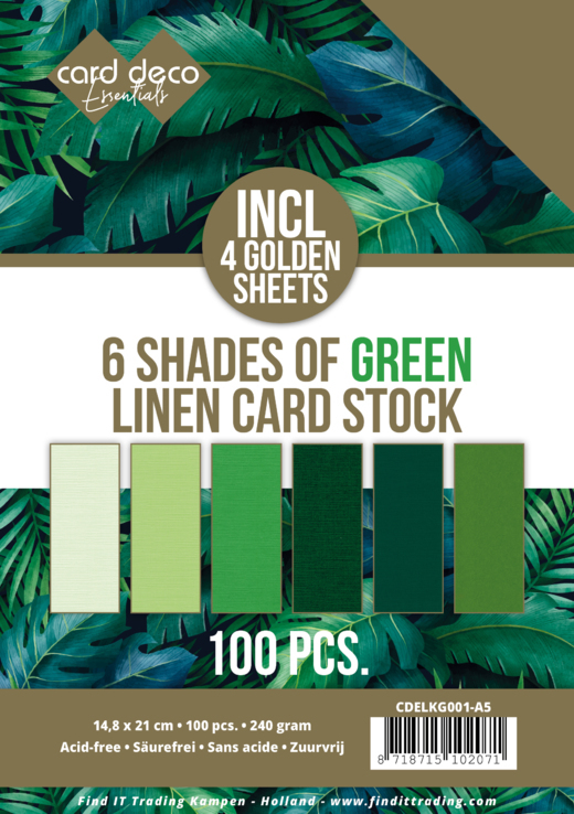 6 Shades of green Linen Card Stock - A5