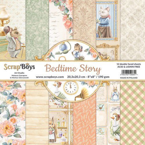 ScrapBoys Bedtime story paperpad 12 vl+cut out elements-DZ BEST-10 190gr 20,3x20,3cm (06-21)