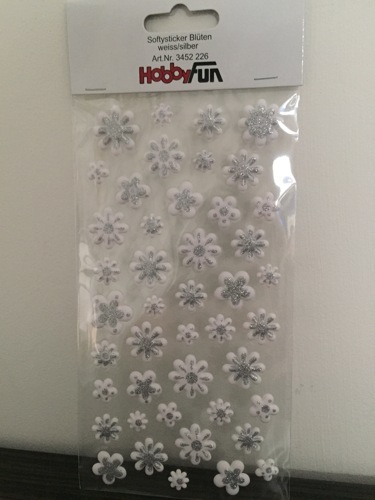 Softy sticker bloemen wit/zilver