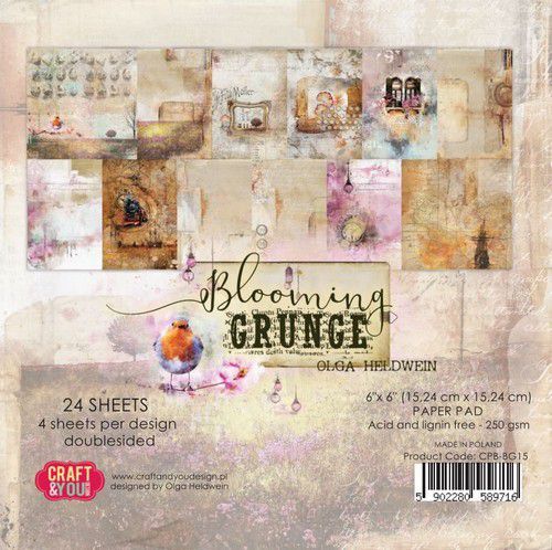 Craft&You Blooming Grunge Small Paper Pad 6x6 36 vel CPB-BG15 (07-21)