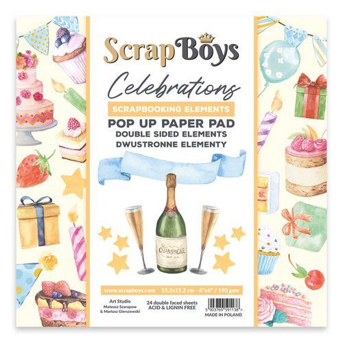 Scrapboys POP UP Paper Pad double sided elements - Celebrations POPCE-04 190gr 15,2x15,2cm (09-21)