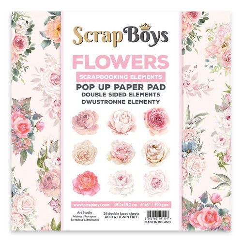 Scrapboys POP UP Paper Pad double sided elements - Flowers / Roses POPFL-01 190gr 15,2x15,2cm (09-21