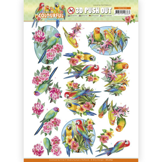 3D Push Out - Amy Design - Colourful Feathers - Parrot