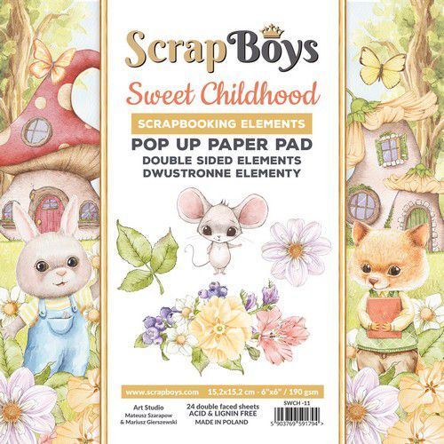 Scrapboys POP UP Paper Pad double sided elements - Sweet Childhood SWCH-11 190gr 15,2x15,2cm (03-22)