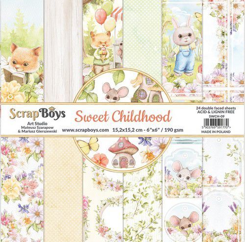 ScrapBoys Sweet Childhood paperpad 24 vl+cut out elements-DZ SWCH-09 190gr 15,2x15,2cm (03-22)