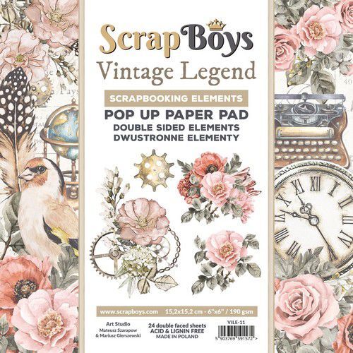 Scrapboys POP UP Paper Pad double sided elements - Vintage Legend VILE-11 190gr 15,2x15,2cm (03-22)