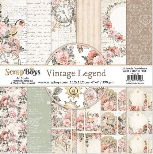 ScrapBoys Vintage Legend paperpad 24 vl+cut out elements-DZ VILE-09 190gr 15,2x15,2cm (03-22)