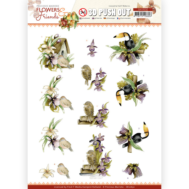 3D Push Out - Precious Marieke - Flowers and Friends - Purple Flowers
