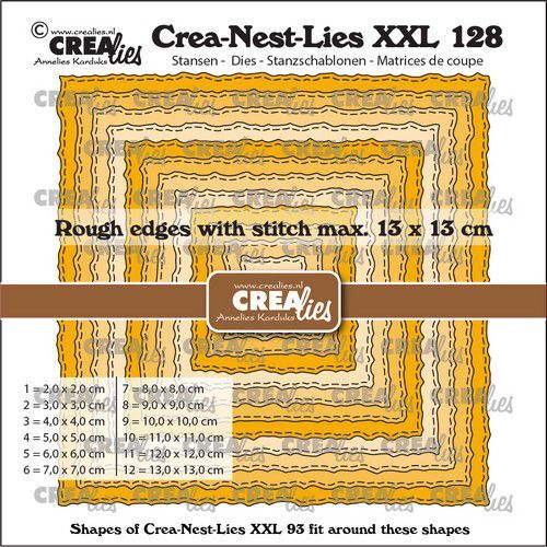 Crealies Crea-nest-dies XXL Vierkanten ruwe randen en stiklijn CLNestXXL128 13x13cm (06-22)