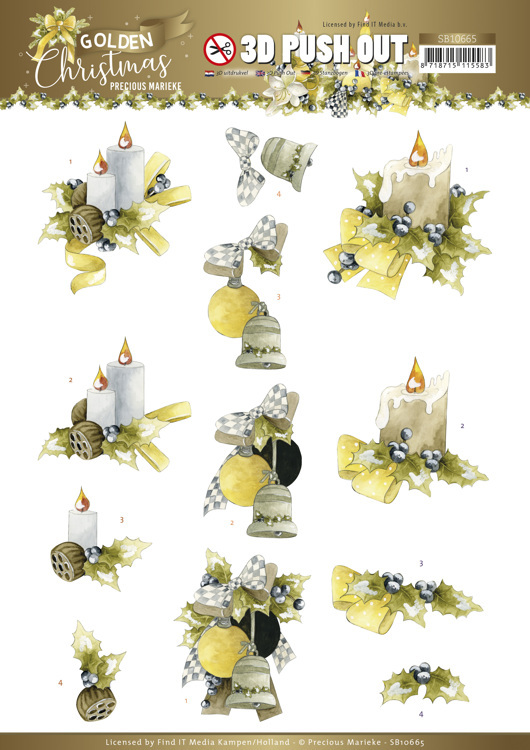 3D Push Out - Precious Marieke - Golden Christmas - Christmas Candles