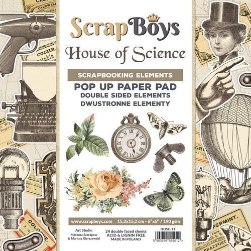 Scrapboys POP UP Paper Pad double sided elements - House of Science HOSC-11 190gr 15,2x15,2cm (07-22