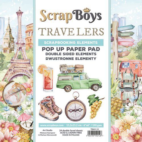 Scrapboys POP UP Paper Pad double sided elements - Travelers TRAV-11 190gr 15,2x15,2cm (07-22)