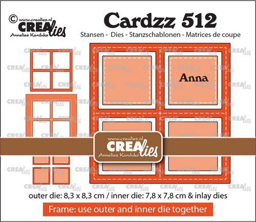Crealies Cardzz Frame & Inlay Anna 4x vierkant CLCZ512 8,3x8,3 - 7,8x7,8cm + inlay dies (07-22)