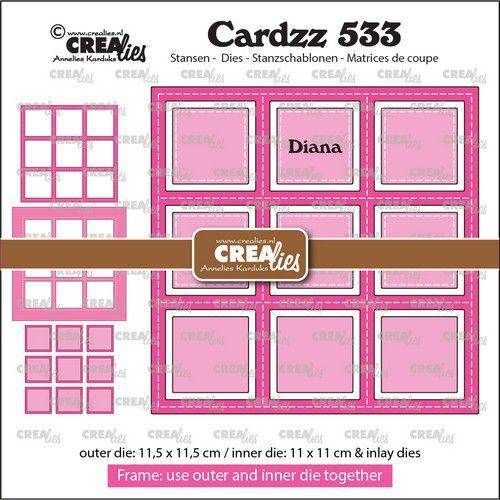 Crealies Cardzz Frame & Inlay Diana 9x vierkant CLCZ533 11,5x11,5 - 11x11cm + inlay dies (07-22)