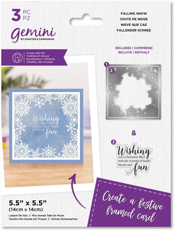 Gemini - Clearstamp&Snijmal set - Xmas Decorative Frames - Falling Snow