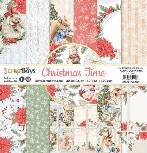 ScrapBoys Christmas Time paperset 12 vl+cut out elements-DZ CHTI-08 190gr 30,5cmx30,5cm (10-22)