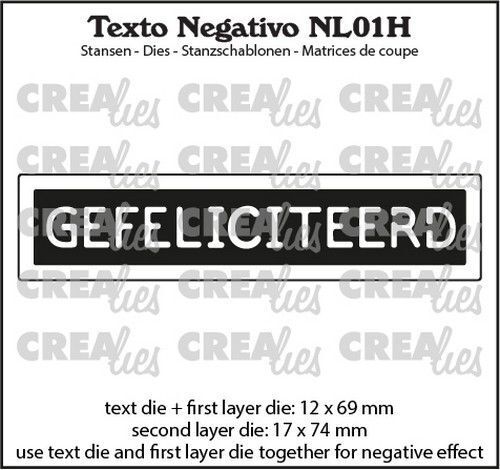 Crealies Texto Negativo Die GEFELICITEERD - NL (H) NL01H max. 17x74mm (10-22)