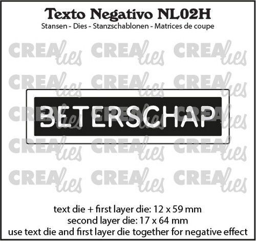 Crealies Texto Negativo Die BETERSCHAP - NL (H) NL02H max. 17x64mm (10-22)
