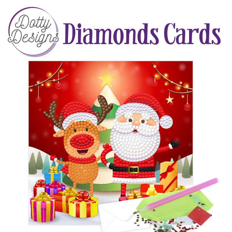 Dotty Designs Diamond Easel Card 146 - Santa with Deer