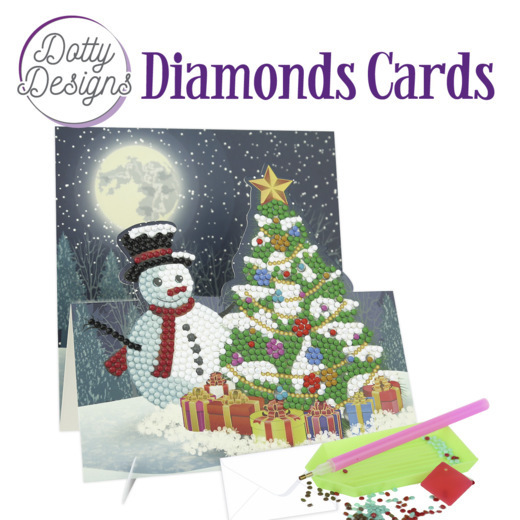 Dotty Designs Diamond Easel Card 142 - Snowman with Christmas Tree