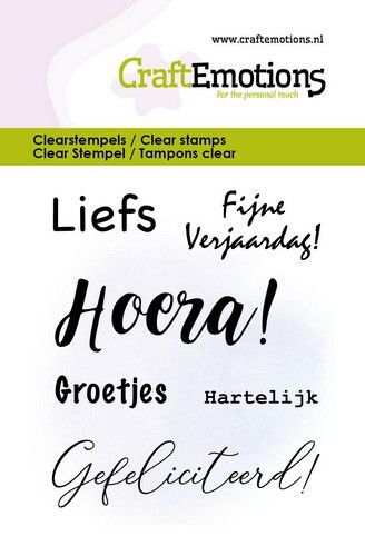 CraftEmotions stempels Tekst Hoera, Groetjes NL
